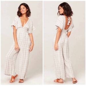 L*SPACE Doheny Striped Low‎ Cut Jumpsuit Wide Leg Beach Boho Vacation Small New